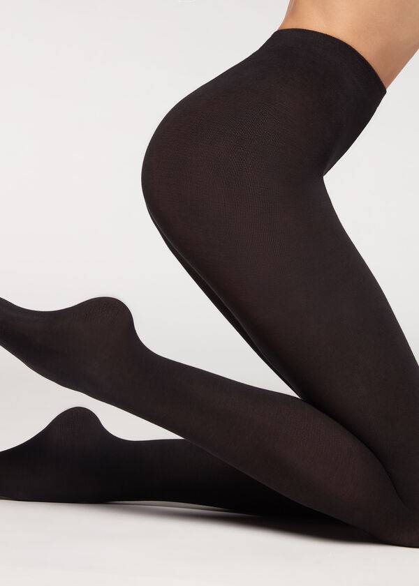 Calzedonia Opaque 150 Denier in Eco Bomulds Tights Dame Sort | DK1056LH