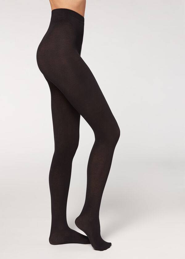 Calzedonia Opaque 150 Denier in Eco Bomulds Tights Dame Sort | DK1056LH