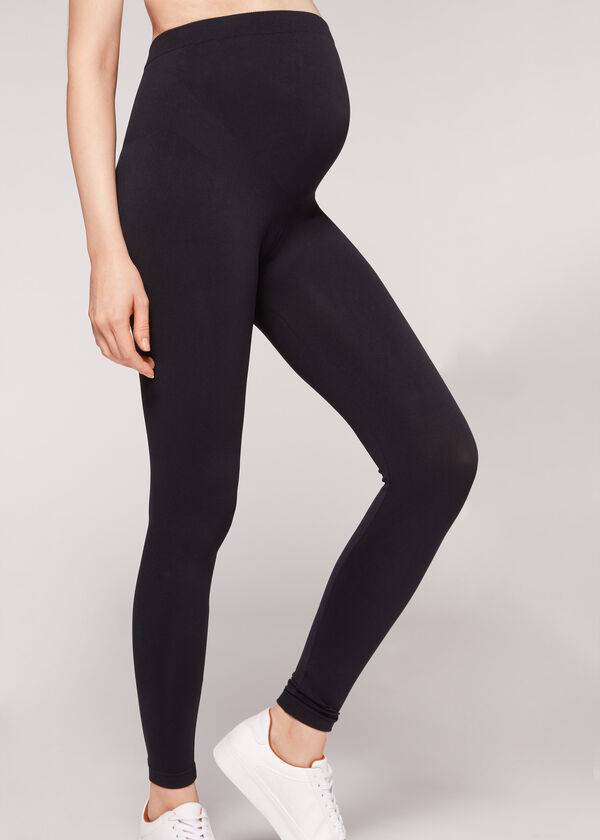 Calzedonia Opaque Maternity Footless Tights Leggings Dame Sort | DK2668GL