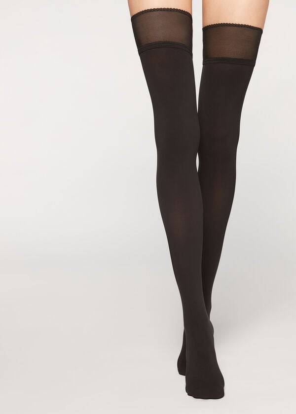 Calzedonia Opaque soft touch Thigh-Highs Strømper Dame Sort | DK1268VD