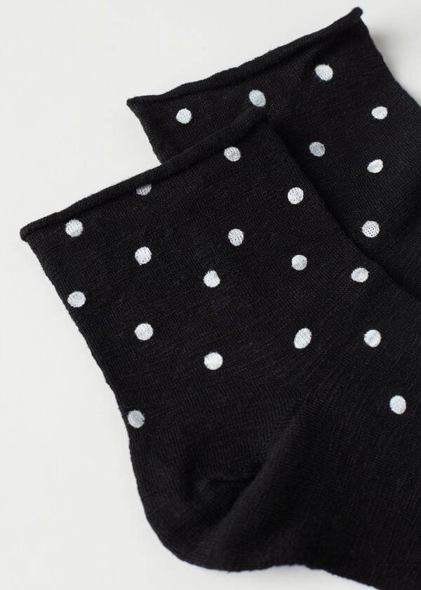 Calzedonia Polka Dot Motif Kort with Linen Sokker Dame Sort | DK2467GL