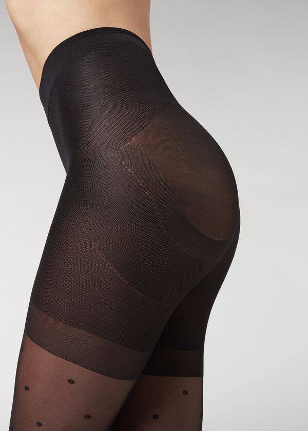 Calzedonia Polka Dot Total Shaper Sheer Tights Dame Sort | DK1226UT