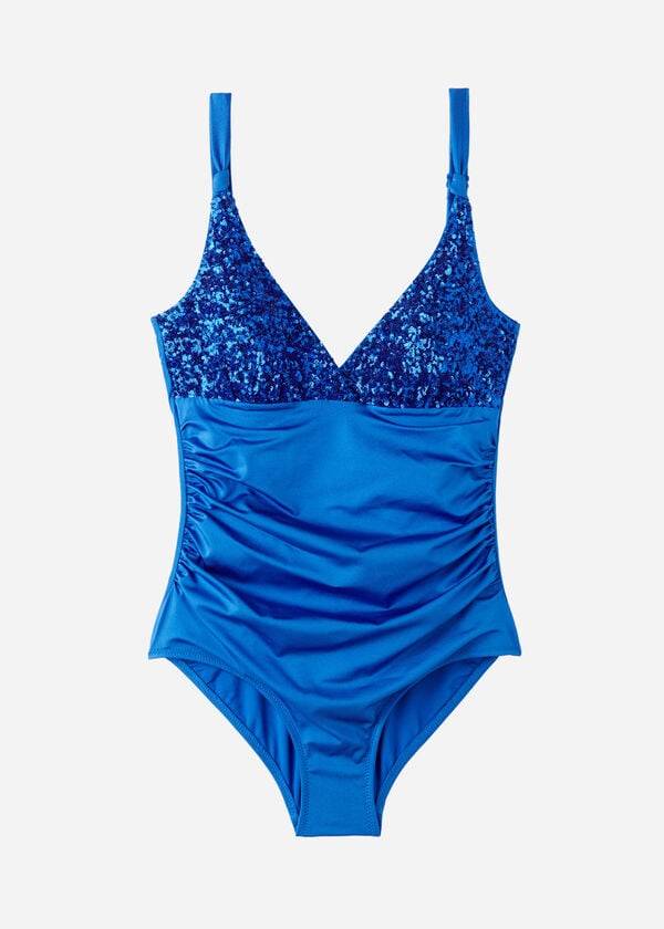 Calzedonia Polstret One-Piece Shaping-Effect Cannes Badedragter Dame Blå | DK2189IS