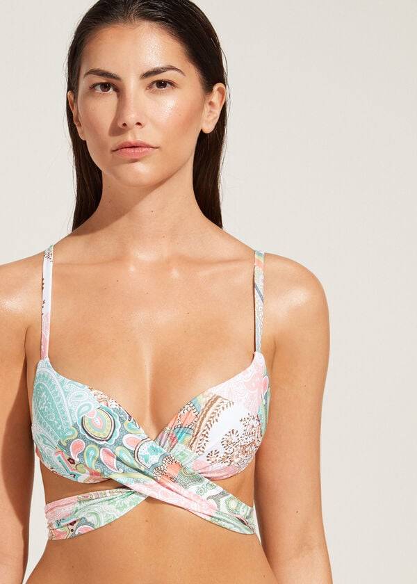 Calzedonia Polstret Push-Up Saint Tropez Bikini Toppe Dame Blå | DK1876UT