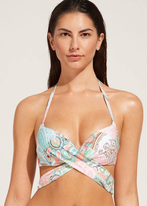 Calzedonia Polstret Push-Up Saint Tropez Bikini Toppe Dame Blå | DK1876UT