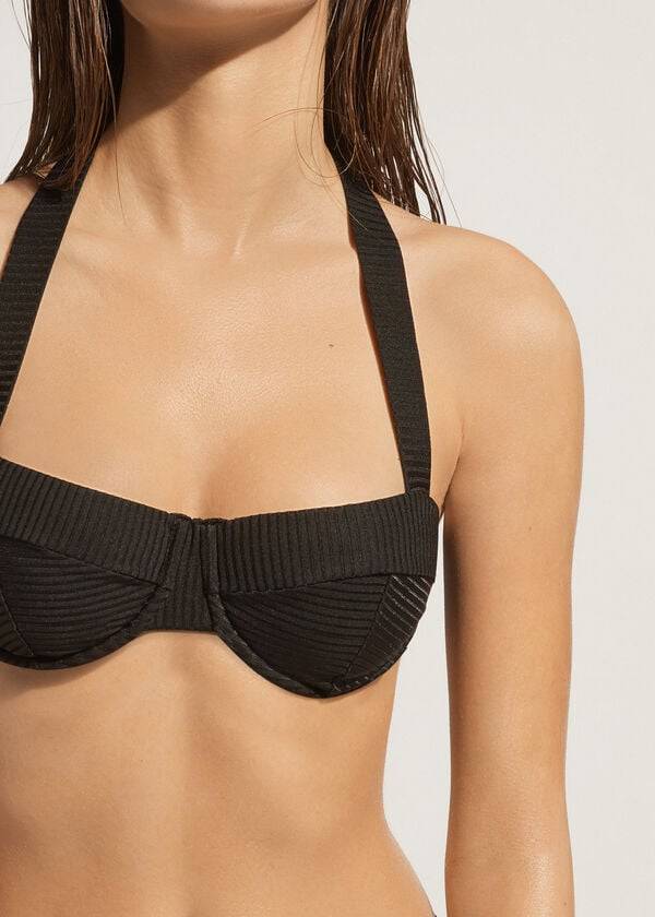 Calzedonia Push-Up Bandeau Parigi Bikini Toppe Dame Sort | DK1955IS