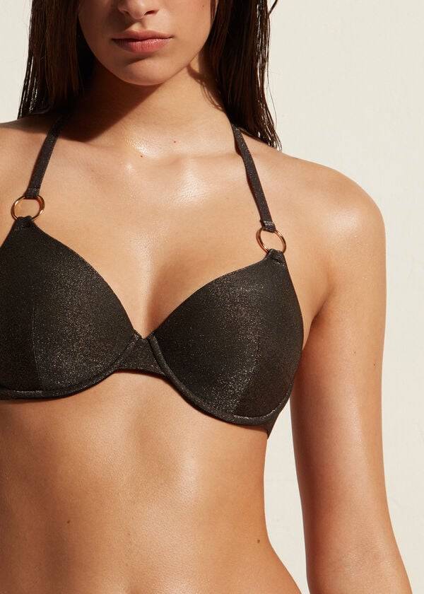 Calzedonia Push Up Hollywood Bikini Toppe Dame Sort | DK1943CE