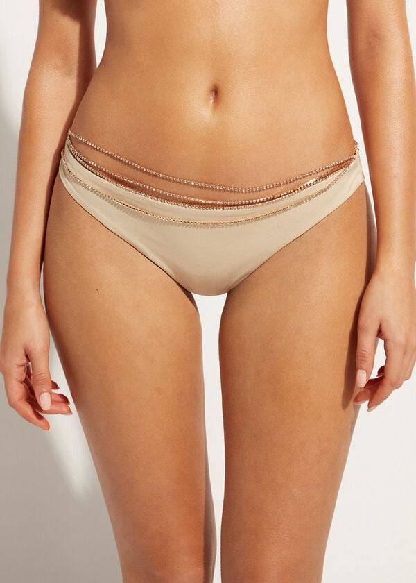 Calzedonia Rhinestone Brazilian Luxor Bikini Underdele Dame Guld | DK1515PQ