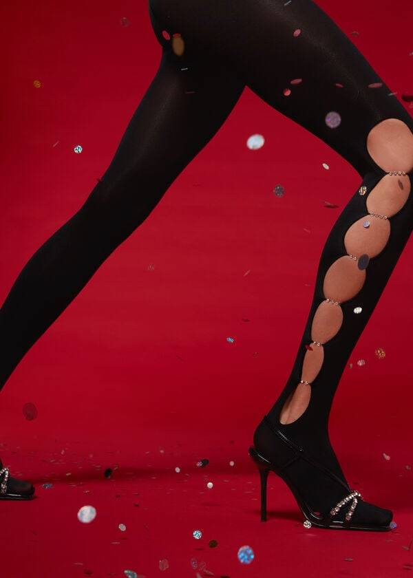 Calzedonia Rhinestone Cut Out 100 Denier Opaque Eco Patterned Tights Dame Sort | DK1121YU