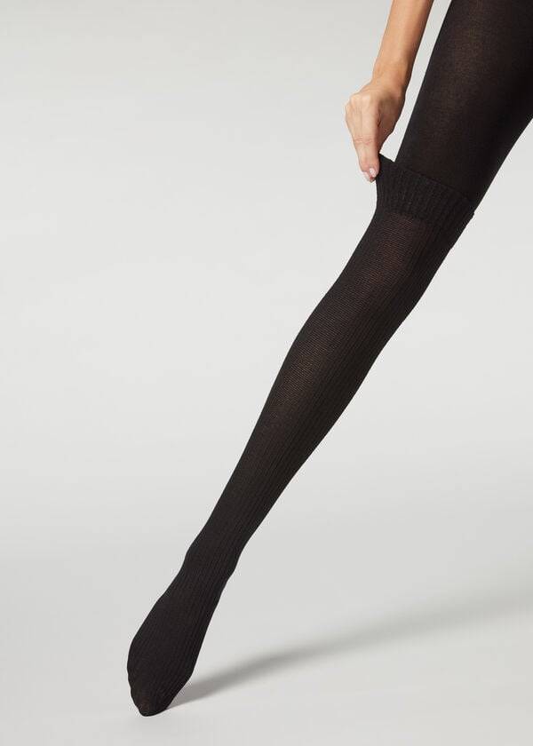 Calzedonia Ribbet Longuette Effect with Cashmere Patterned Tights Dame Sort | DK1125PQ