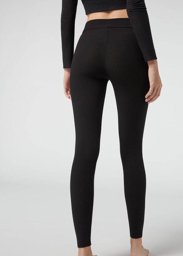 Calzedonia Ribbet with Cashmere Leggings Dame Sort | DK2675IS