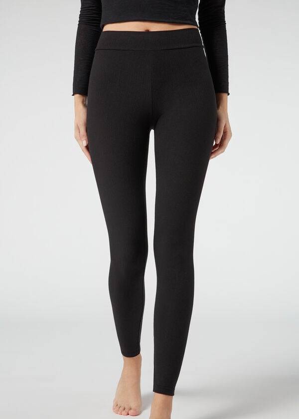 Calzedonia Ribbet with Cashmere Leggings Dame Sort | DK2675IS