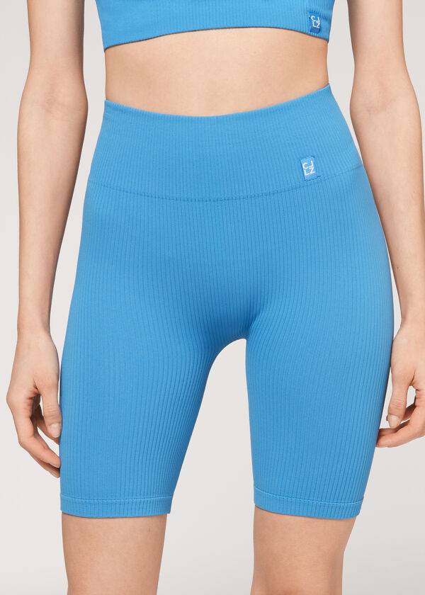 Calzedonia Seamless Atletiske Bike Leggings Dame Blå | DK2677YU