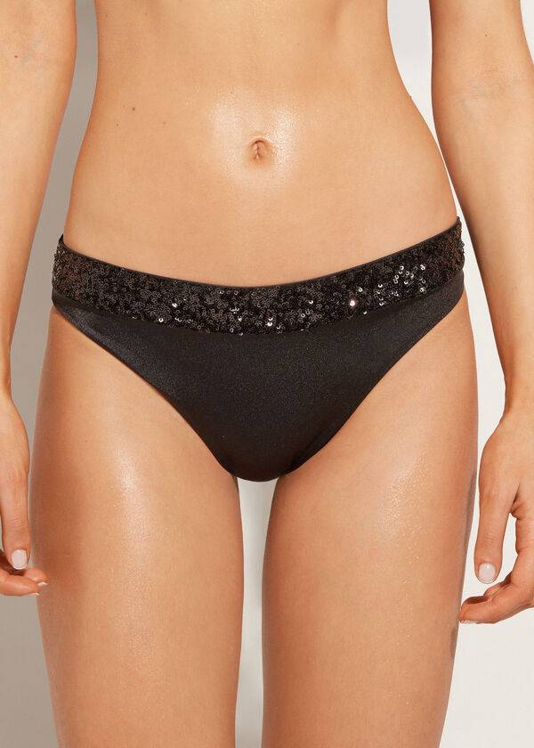 Calzedonia Sequined Cannes rosa Bikini Underdele Dame Sort | DK1539IS