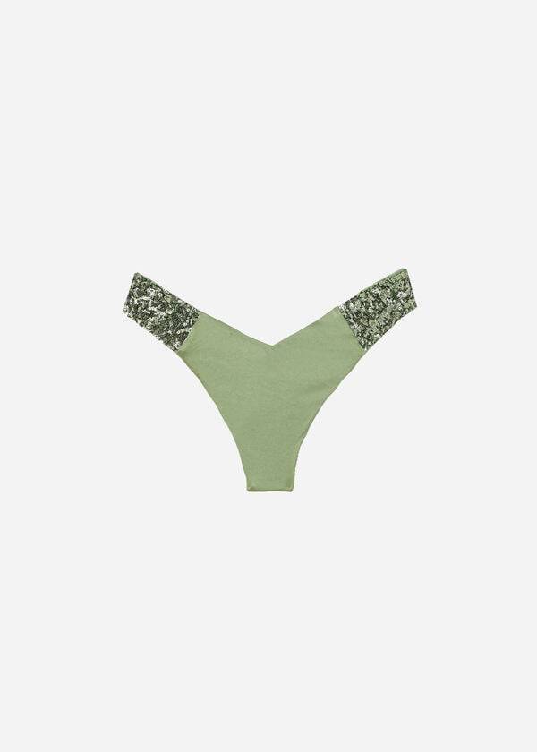 Calzedonia Sequined High-Cut Brazilian Cannes Bikini Underdele Dame Grøn | DK1544DN