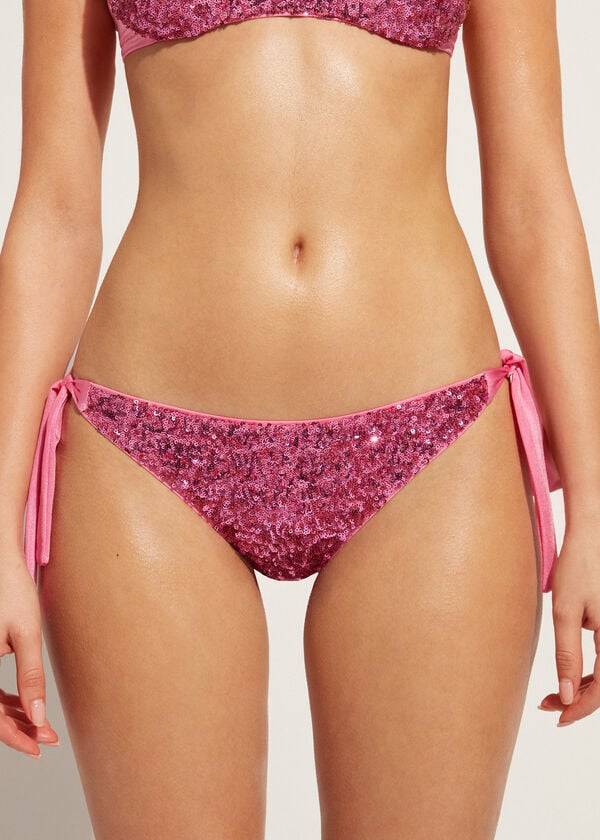 Calzedonia Sequined Side-Tie Cannes Bikini Underdele Dame Lyserød | DK1550LH