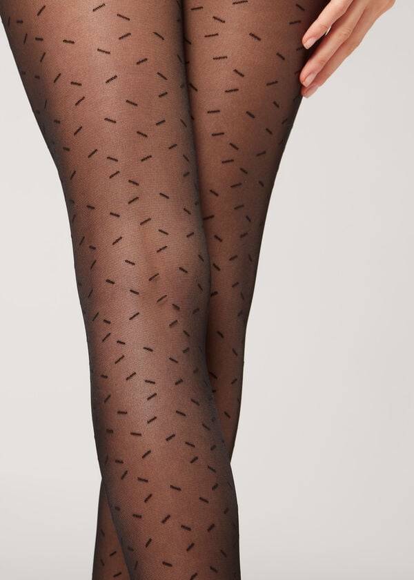 Calzedonia Sheer 30 Denier All-Over Dash Patterned Tights Dame Sort | DK1127SO