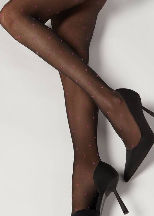 Calzedonia Sheer 30 Denier All-Over Polka-Dot Patterned Tights Dame Sort | DK1128DN