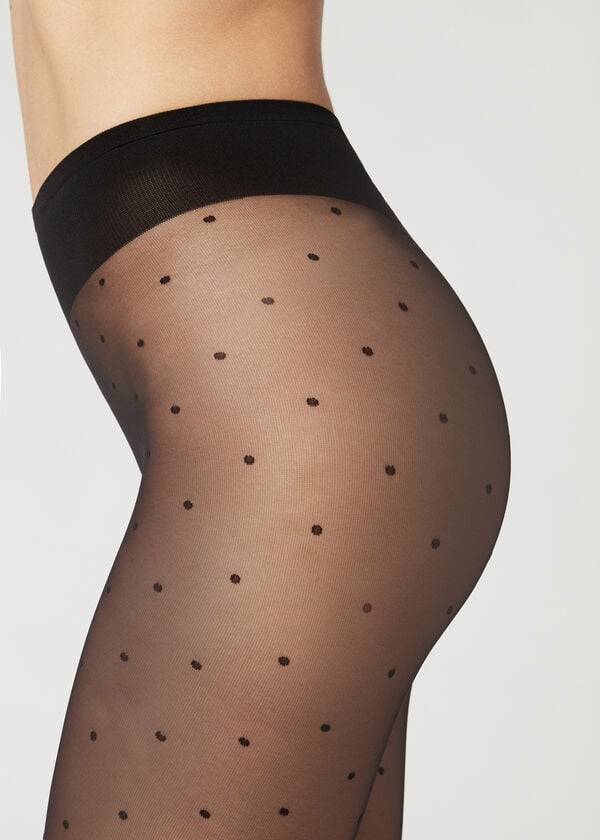 Calzedonia Sheer polka dot Tights Dame Sort | DK1236JJ