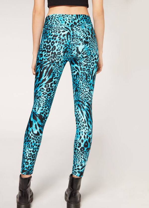 Calzedonia Shiny Animal-Print Atletiske Leggings Dame Turkis | DK2681WY