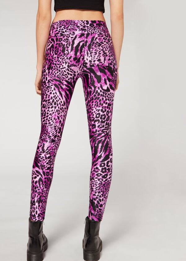 Calzedonia Shiny Animal-Print Atletiske Leggings Dame Lyserød | DK2682QZ