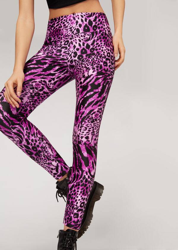 Calzedonia Shiny Animal-Print Atletiske Leggings Dame Lyserød | DK2682QZ