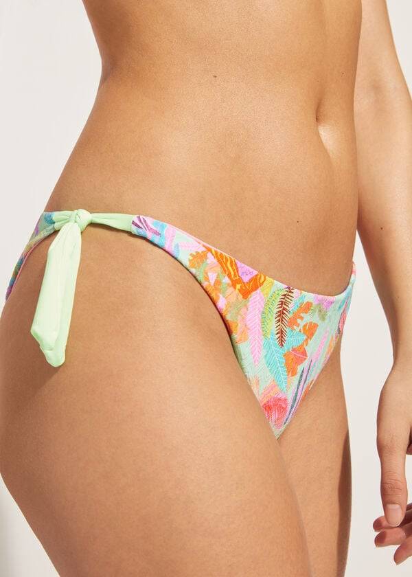 Calzedonia Side-Tie Brazilian Foliage Tahiti Bikini Underdele Dame Grøn | DK1568AP