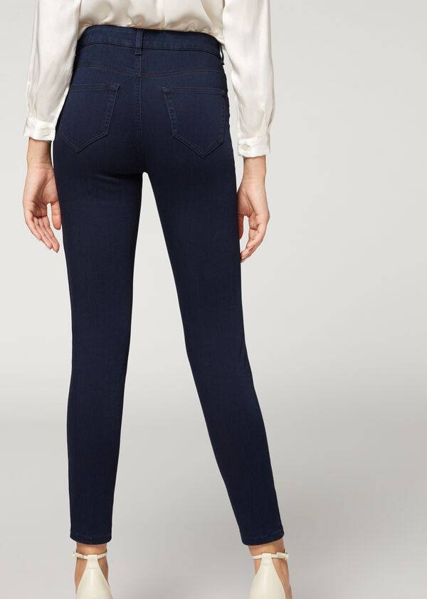 Calzedonia Soft Touch Thermal Mager Jeans Dame Mørkeblå | DK2611QZ