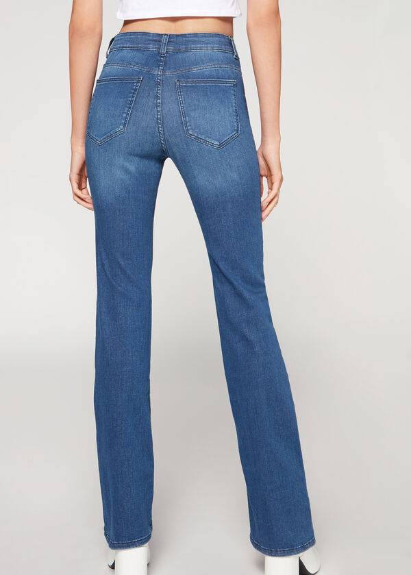 Calzedonia Super Flex Denim High Talje Bootcut Jeans Dame Blå | DK2614BC