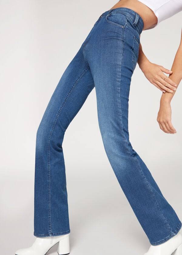 Calzedonia Super Flex Denim High Talje Bootcut Jeans Dame Blå | DK2614BC