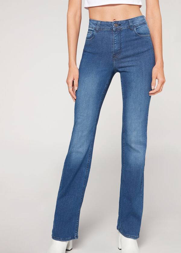 Calzedonia Super Flex Denim High Talje Bootcut Jeans Dame Blå | DK2614BC