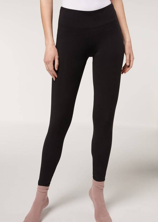 Calzedonia Supima Bomulds Leggings Dame Sort | DK2693HK