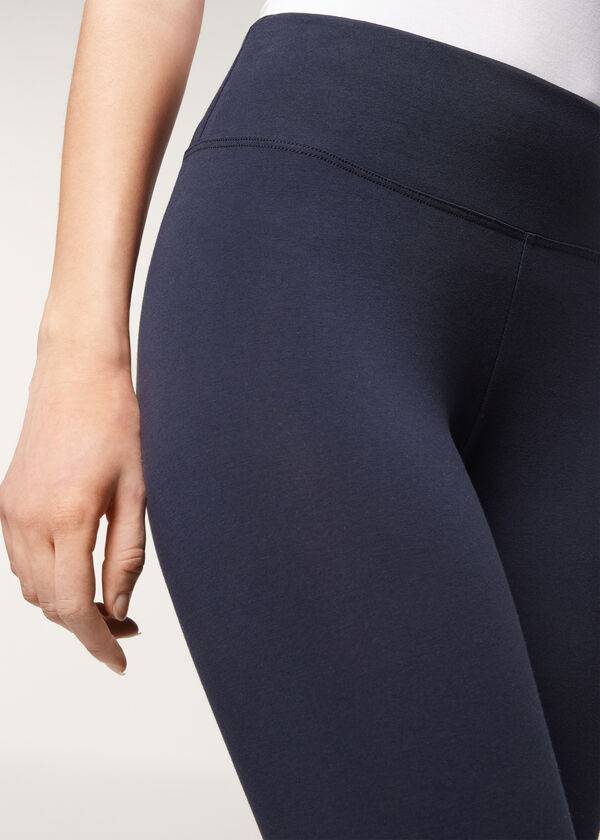 Calzedonia Supima Bomulds Leggings Dame Blå | DK2694HK