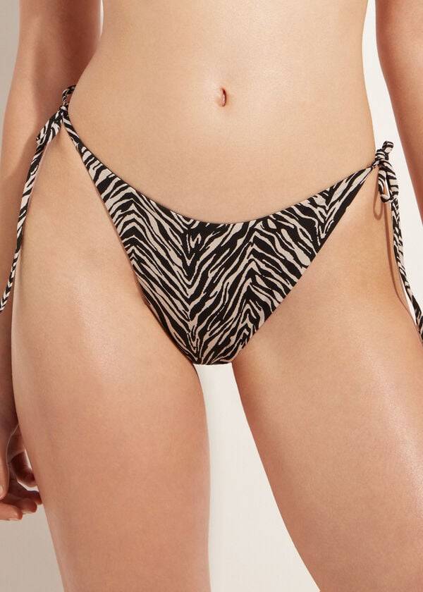 Calzedonia Thong Zebra Nairobi Bikini Underdele Dame Sort | DK1641YU