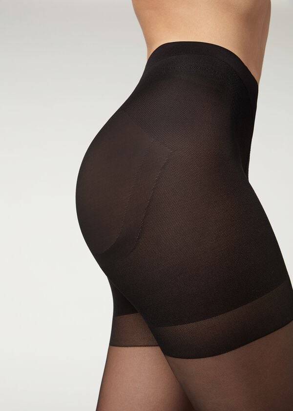 Calzedonia Total Shaper Back Seam Patterned Tights Dame Sort | DK1132JJ