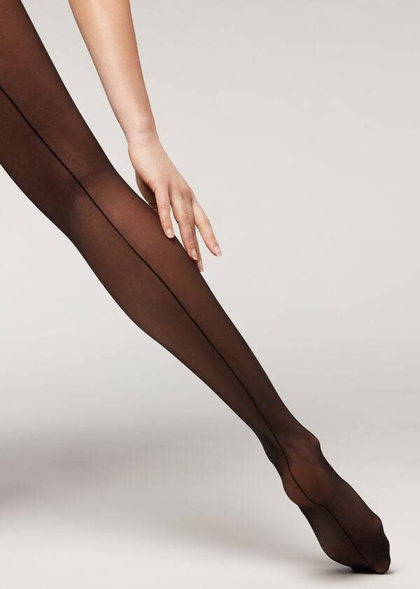 Calzedonia Total Shaper Back Seam Patterned Tights Dame Sort | DK1132JJ