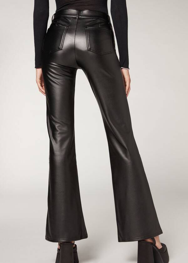 Calzedonia Zip and Button Coated Thermal Flared Leggings Dame Sort | DK2712HK